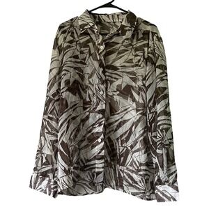 Abstract Print Button‎ Up Shirt Semi Sheer Lightweight Blouse Top